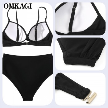 OMKAGI Women's Sexy High Waist Bikini Set 2023 | Solid String Bathing Suit with Print | Push-Up Swimwear for Women